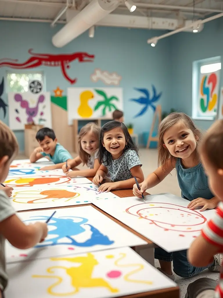 An image showing children and adults creating art together during an art exhibition organized by GAAC GPT, highlighting the organization's commitment to artistic expression.