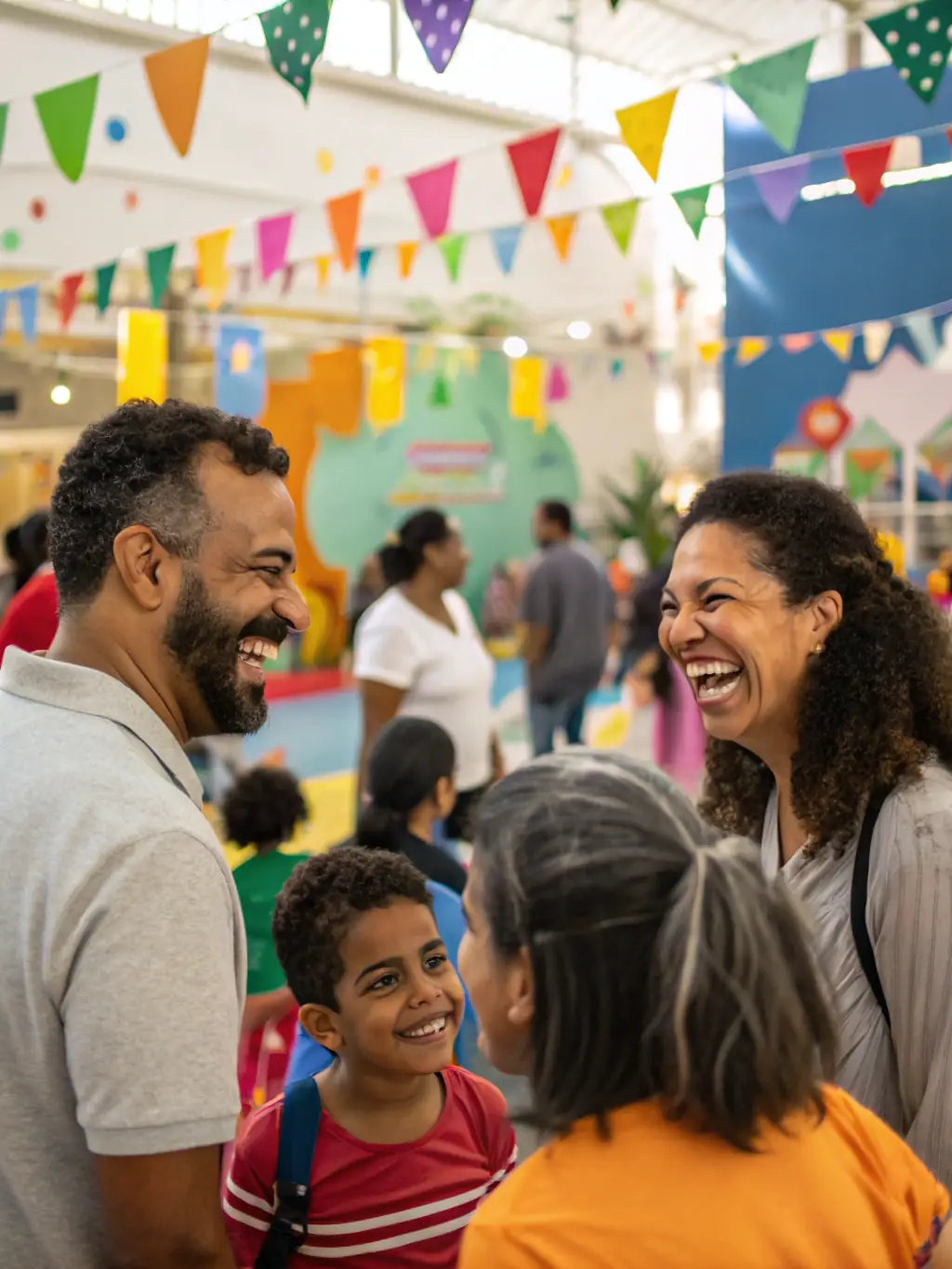 A group of diverse community members laughing and interacting during a GAAC GPT event, showcasing the social connections formed through participation.