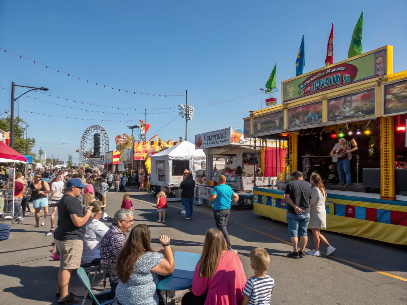 A vibrant image depicting a community festival organized by GAAC, showcasing people of all ages enjoying music, food, and cultural performances.
